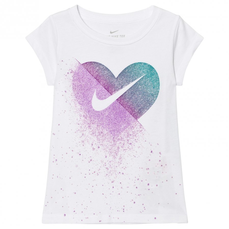 Nike White Glitter Heart Core Tee T-Paita