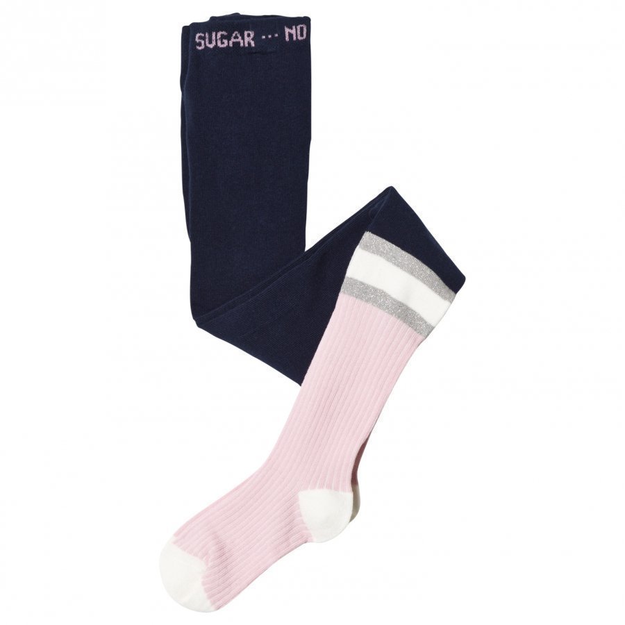 No Added Sugar Navy And Pink Glitter Stripe Tights Sukkahousut