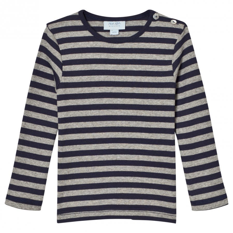 Noa Noa Miniature Stripe Tee Grey/Navy Pitkähihainen T-Paita