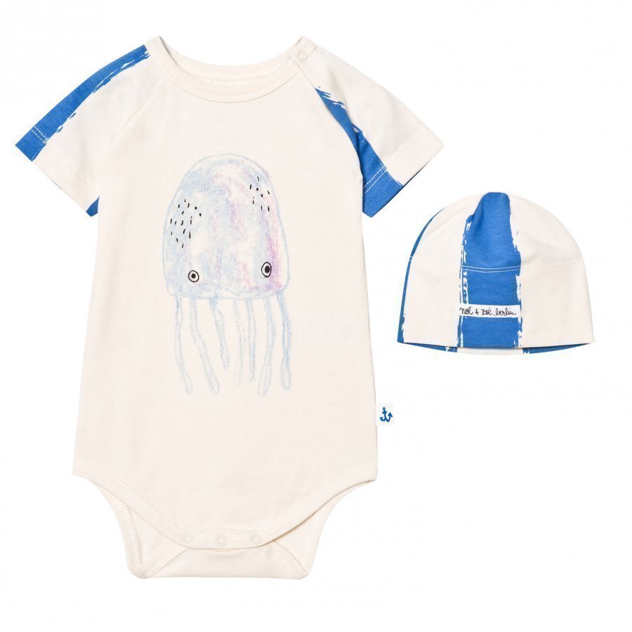 Noe & Zoe Berlin Blue Jellyfish Print Baby Body And Hat Gift Set Body