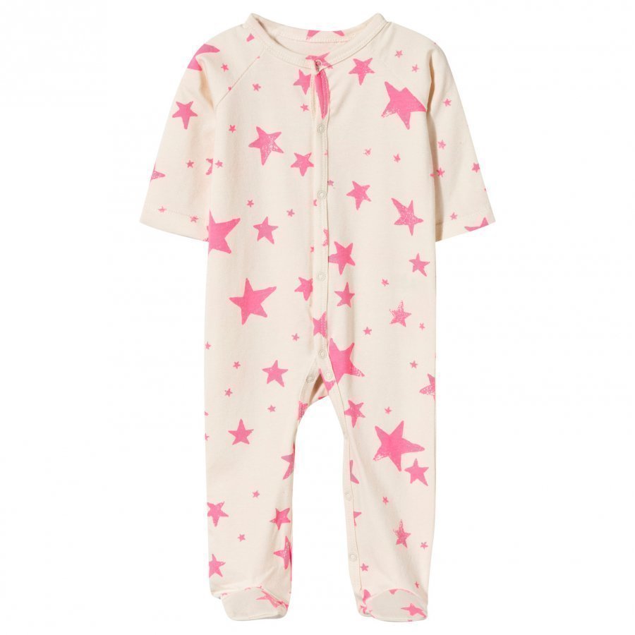 Noe & Zoe Berlin Footed Baby Body In Neon Pink Stars Yöpuku