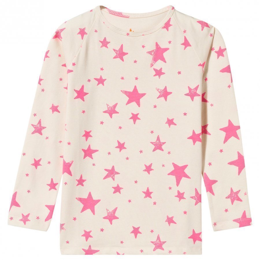 Noe & Zoe Berlin Raglan T-Shirt Neon Pink Stars Pitkähihainen T-Paita