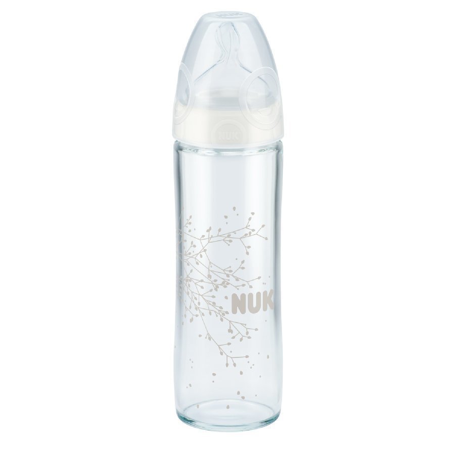 Nuk New Classic Lasinen Tuttipullo Silikonitutilla Koko 1 240 Ml Valkoinen