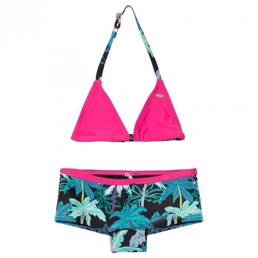 Oneill Black And Pink Palm Print Selva Shorty Bikini Bikinit