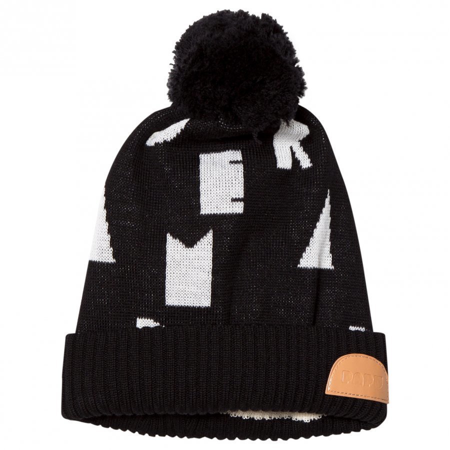 Papu Pom Pom Wool Beanie Black Pipo