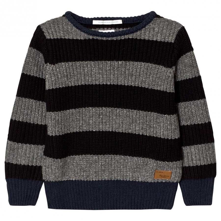 Pepe Jeans Grey/Charcoal Stripe Chunky Knit Sweater Paita