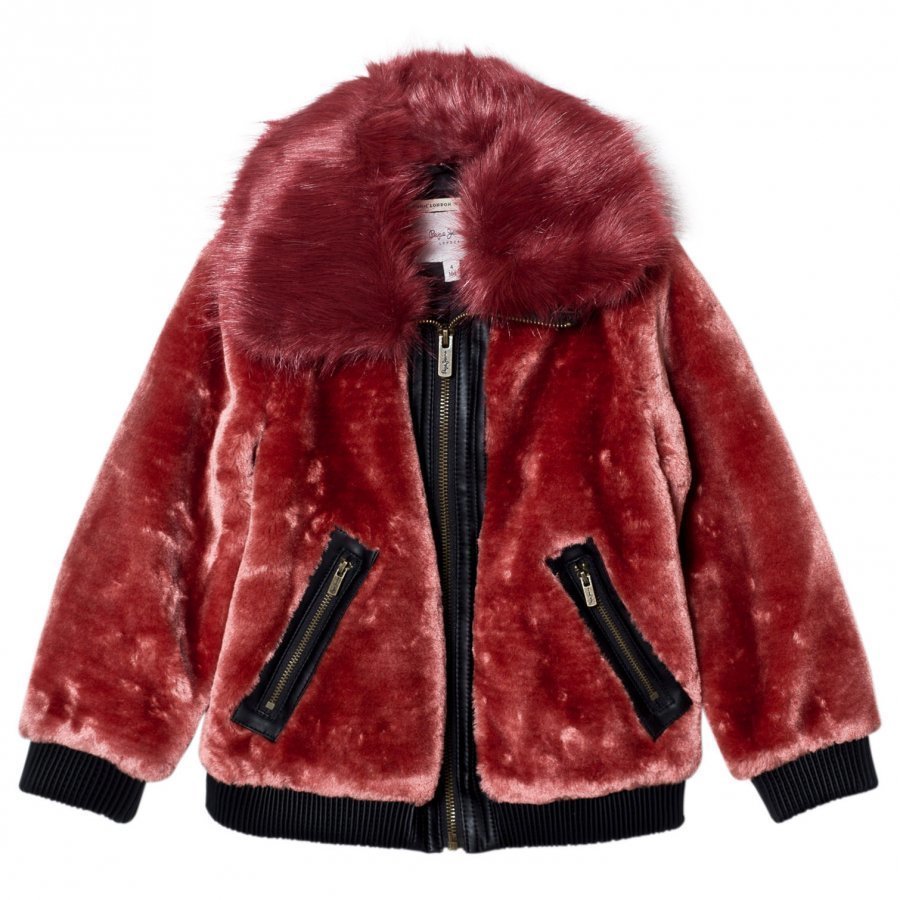 Pepe Jeans Red Faux Fur Aviator Jacket Turkis