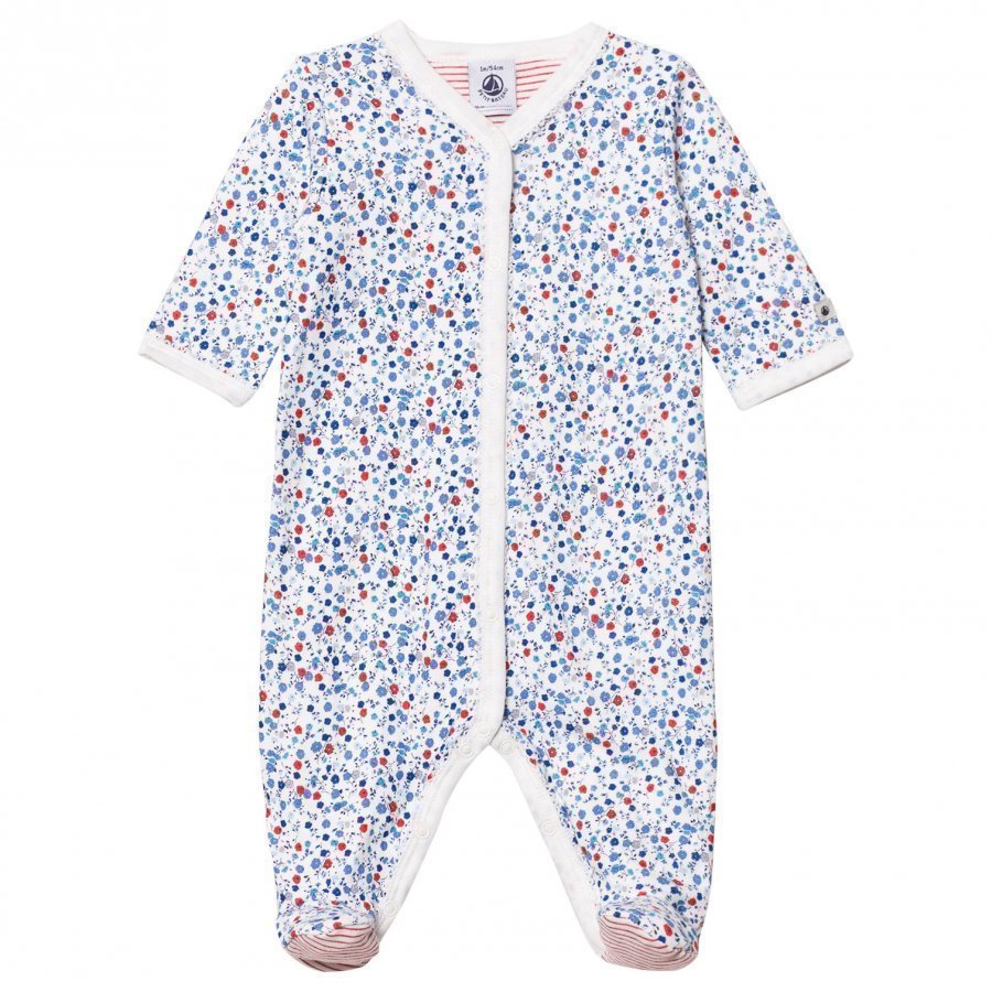 Petit Bateau Blue And Red Floral Footed Baby Body