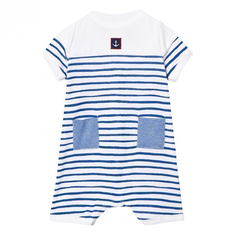 Petit Bateau Blue And White Stripe Romper With Anchor Patch Romper Puku