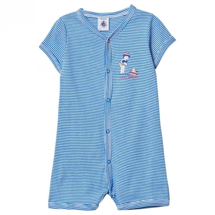 Petit Bateau Blue And White Stripe Romper With Swimming Print Romper Puku