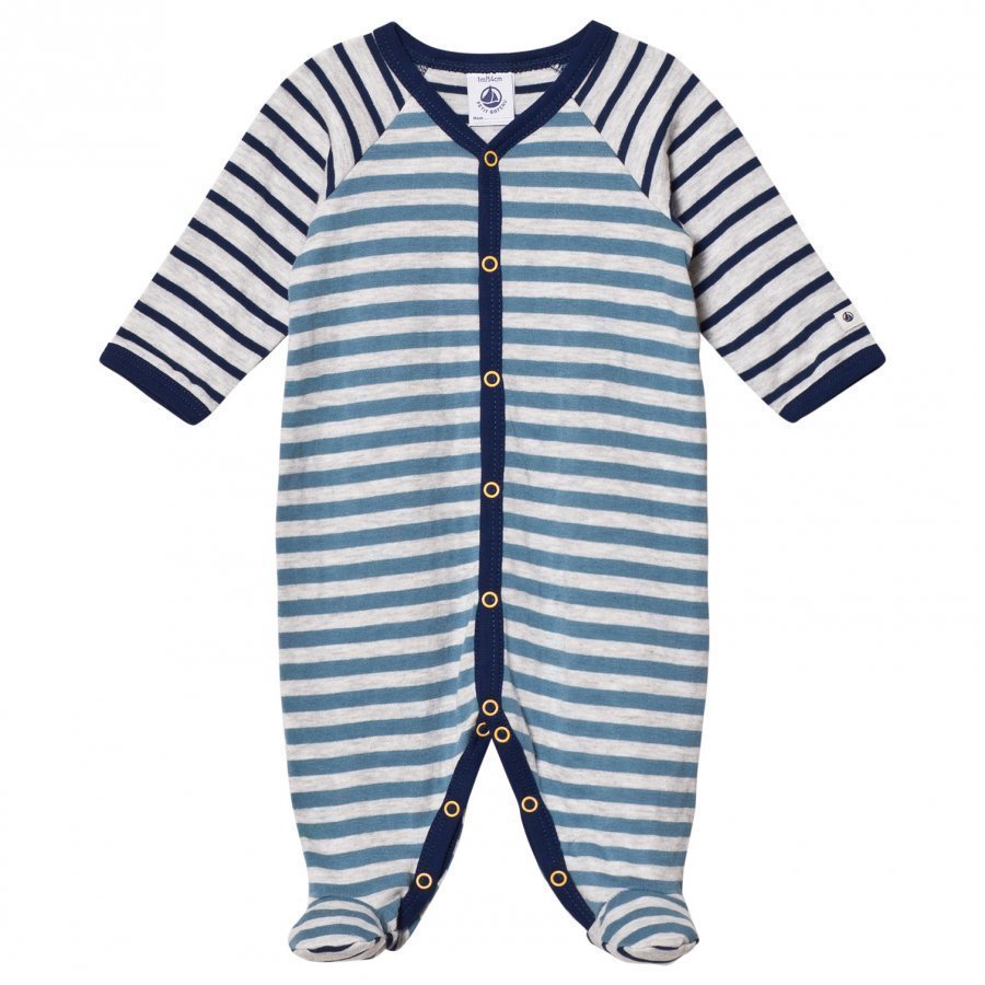 Petit Bateau Grey Blue Striped Footed Baby Body