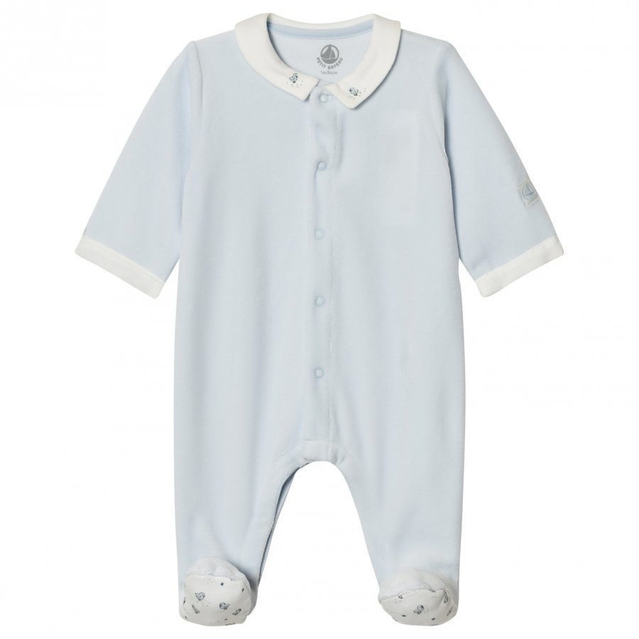 Petit Bateau Light Blue Velour Footed Baby Body