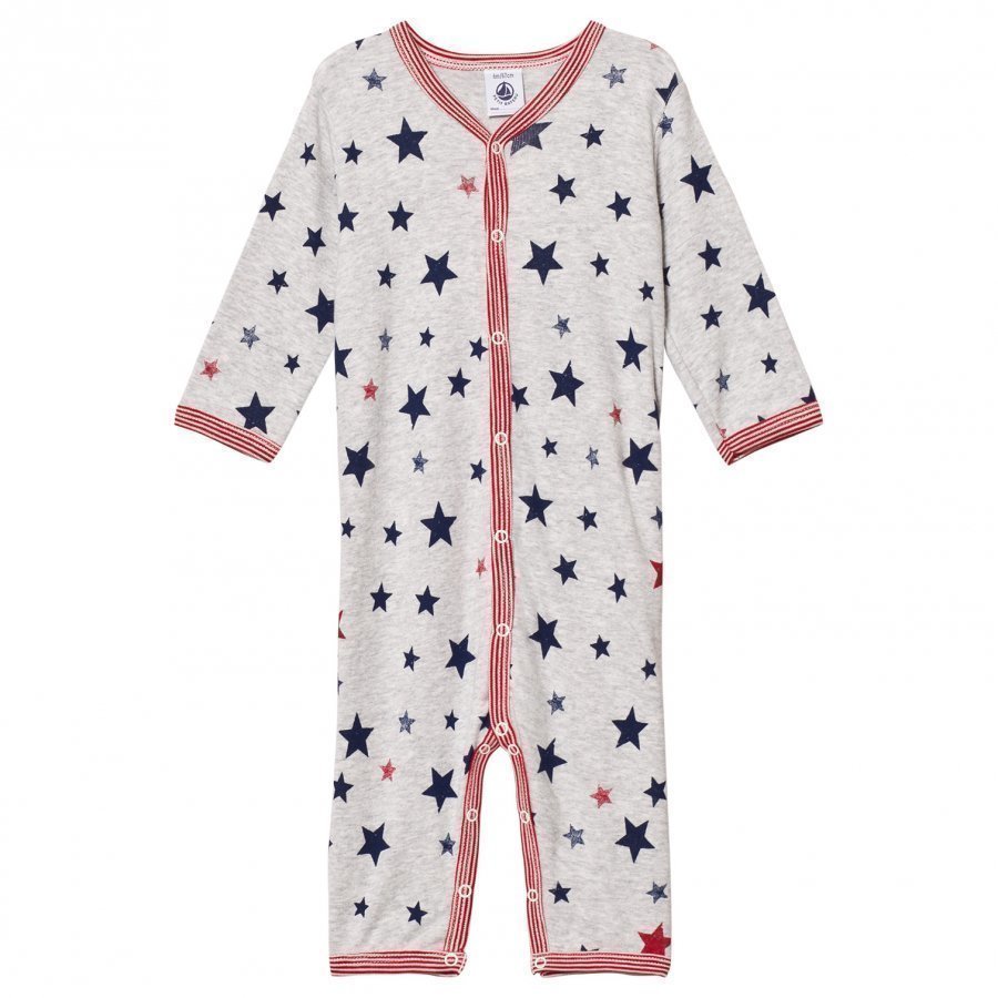 Petit Bateau Soft Grey One-Piece Red Blue Star Print Body