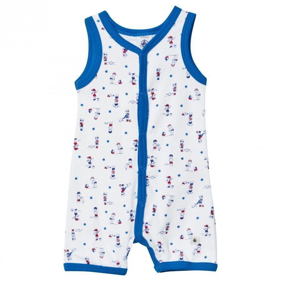 Petit Bateau White Beach Print Romper Puku