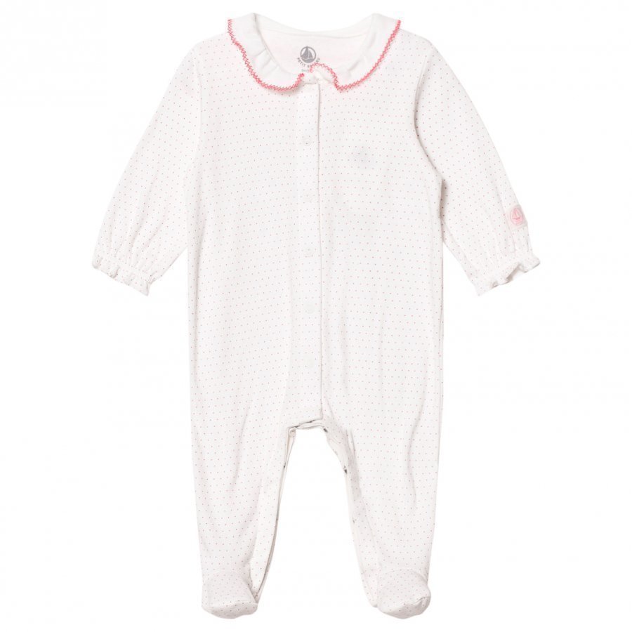 Petit Bateau White Footed Baby Body Pink Mini Polka Dots Body