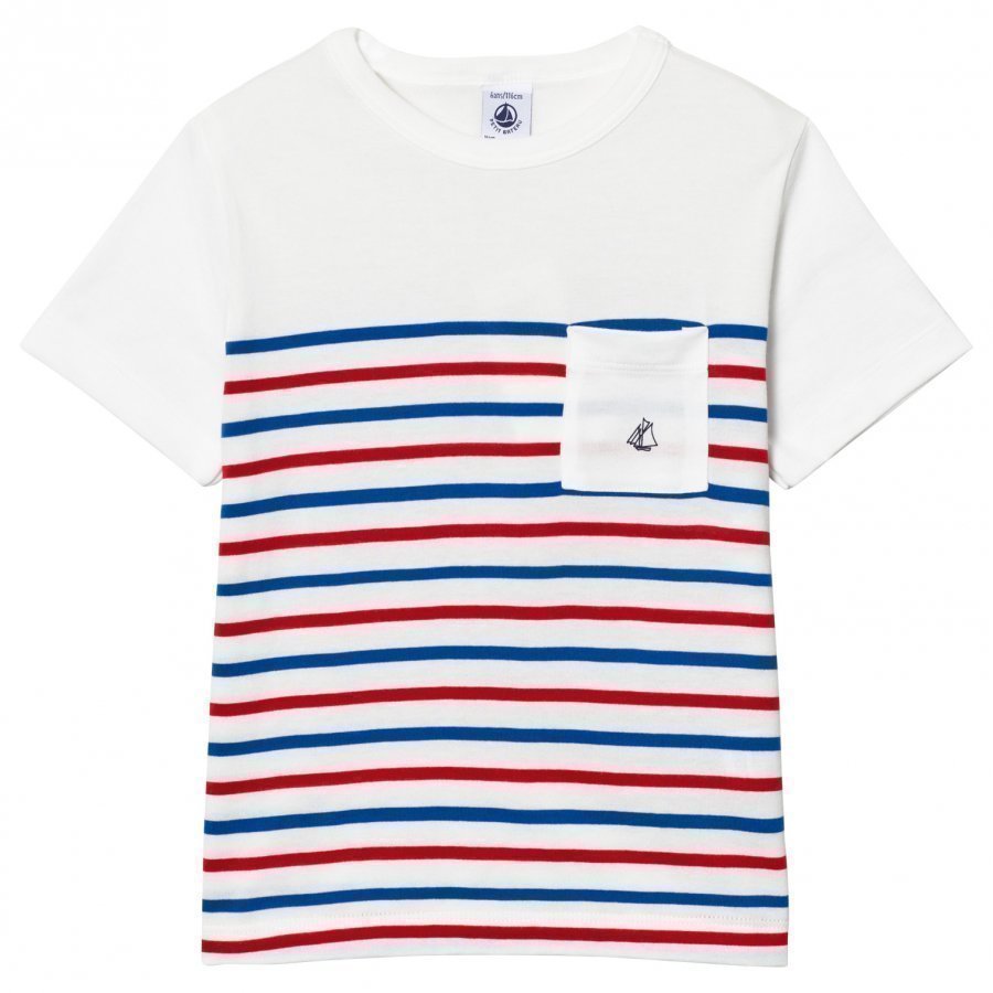 Petit Bateau White Red Blue Stripe Tee T-Paita