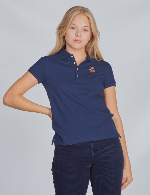 Ralph Lauren Bear Polo Tops Knit Pikee Sininen