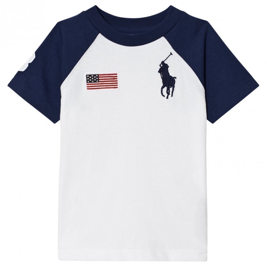 Ralph Lauren Big Pony Cotton Crewneck Tee White And Navy T-Paita