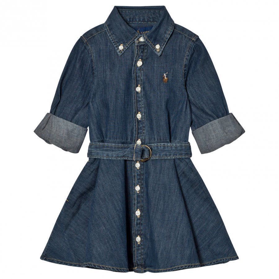 Ralph Lauren Blue Denim Fit-And-Flare Shirt Dress Mekko