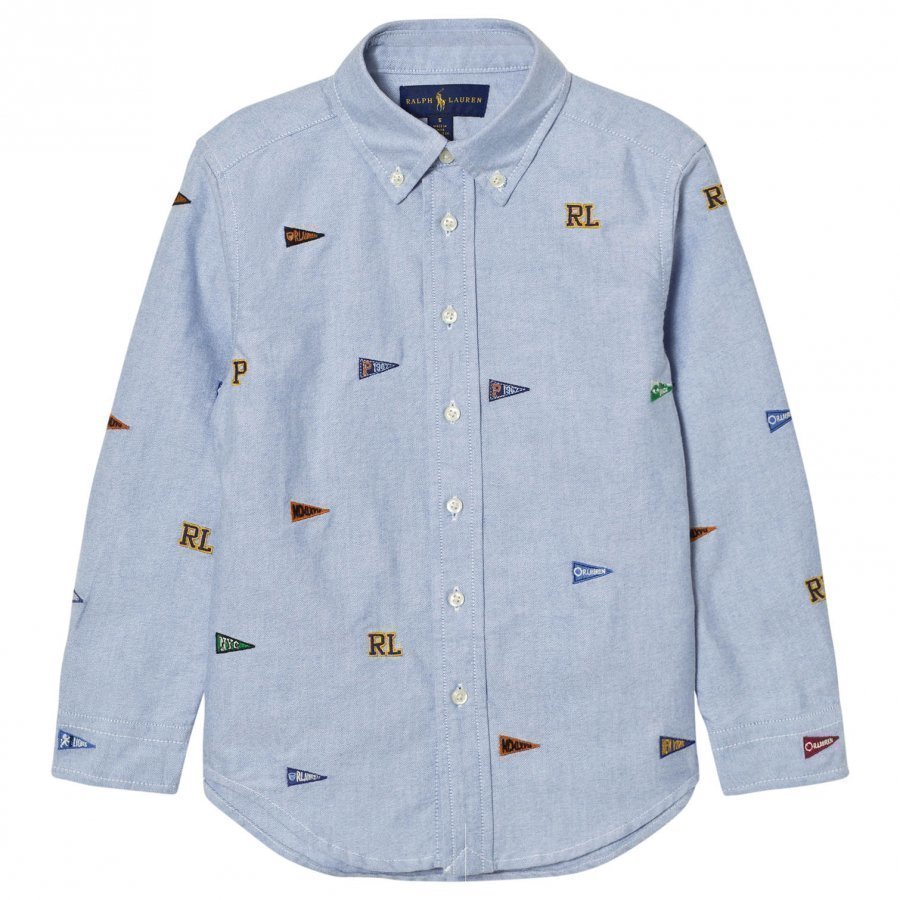 Ralph Lauren Blue Embroidered Flag Shirt Kauluspaita