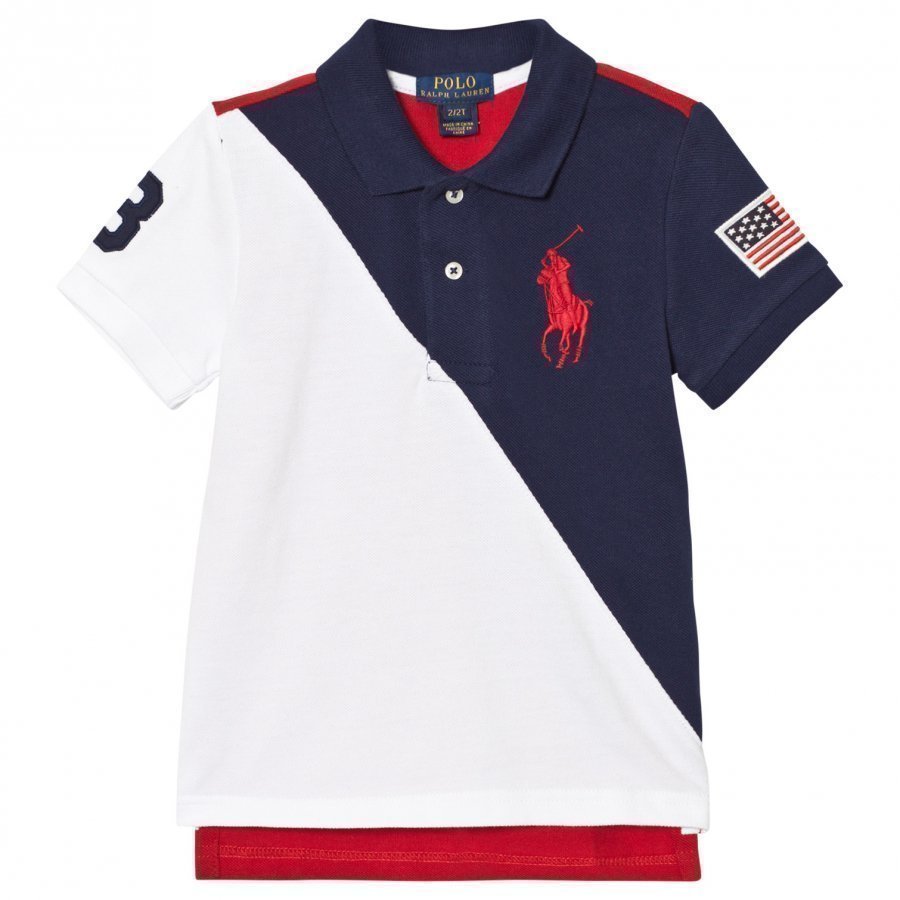 Ralph Lauren Color-Blocked Cotton Mesh Polo Navy White And Red Pikeepaita