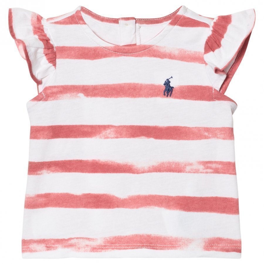 Ralph Lauren Cotton Flutter-Sleeve Tee Salmon Berry Pink And White Liivi