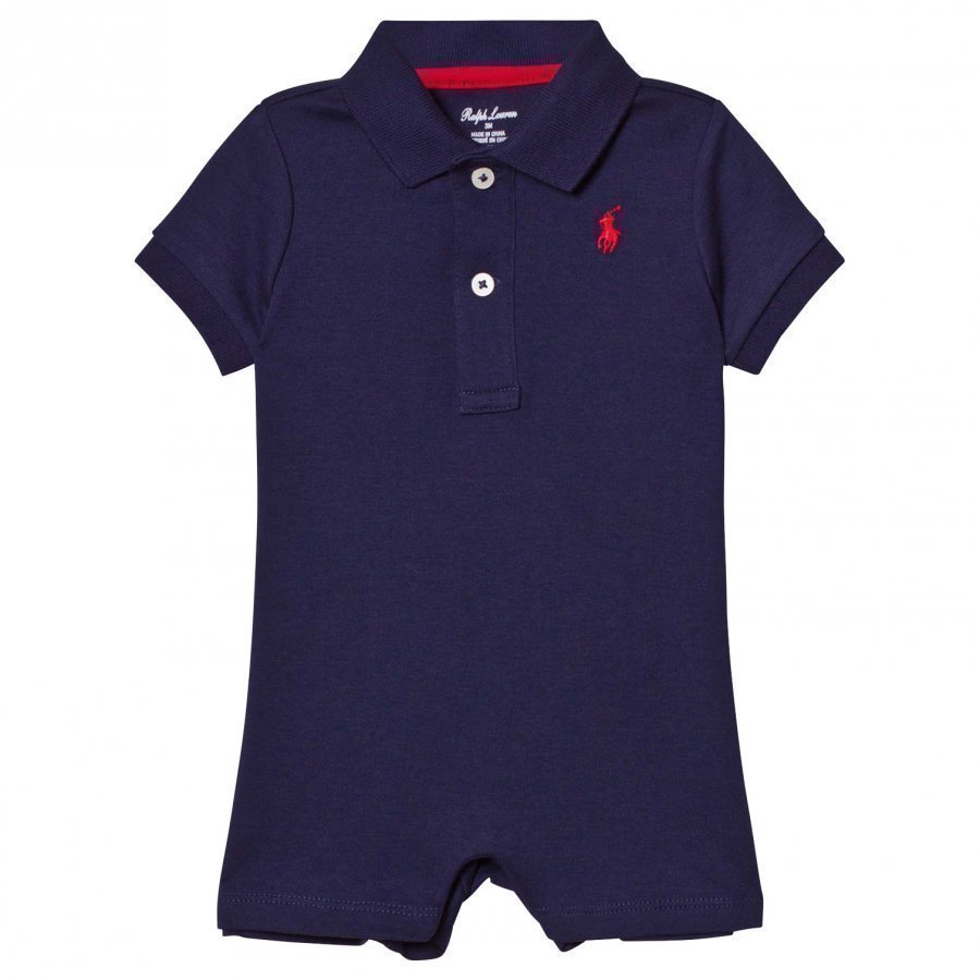 Ralph Lauren Cotton Interlock Polo Romper French Navy Romper Puku