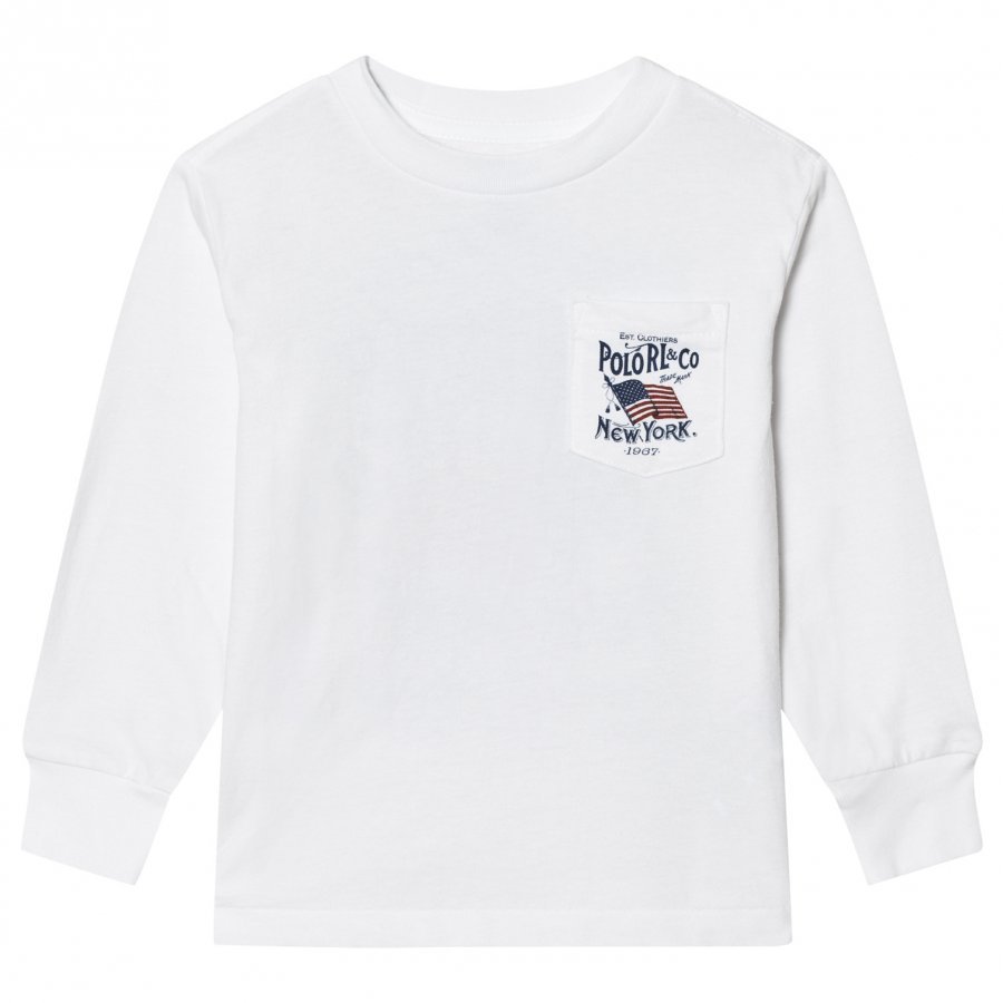 Ralph Lauren Cotton Long Sleeve Graphic Tee Us Flag White T-Paita