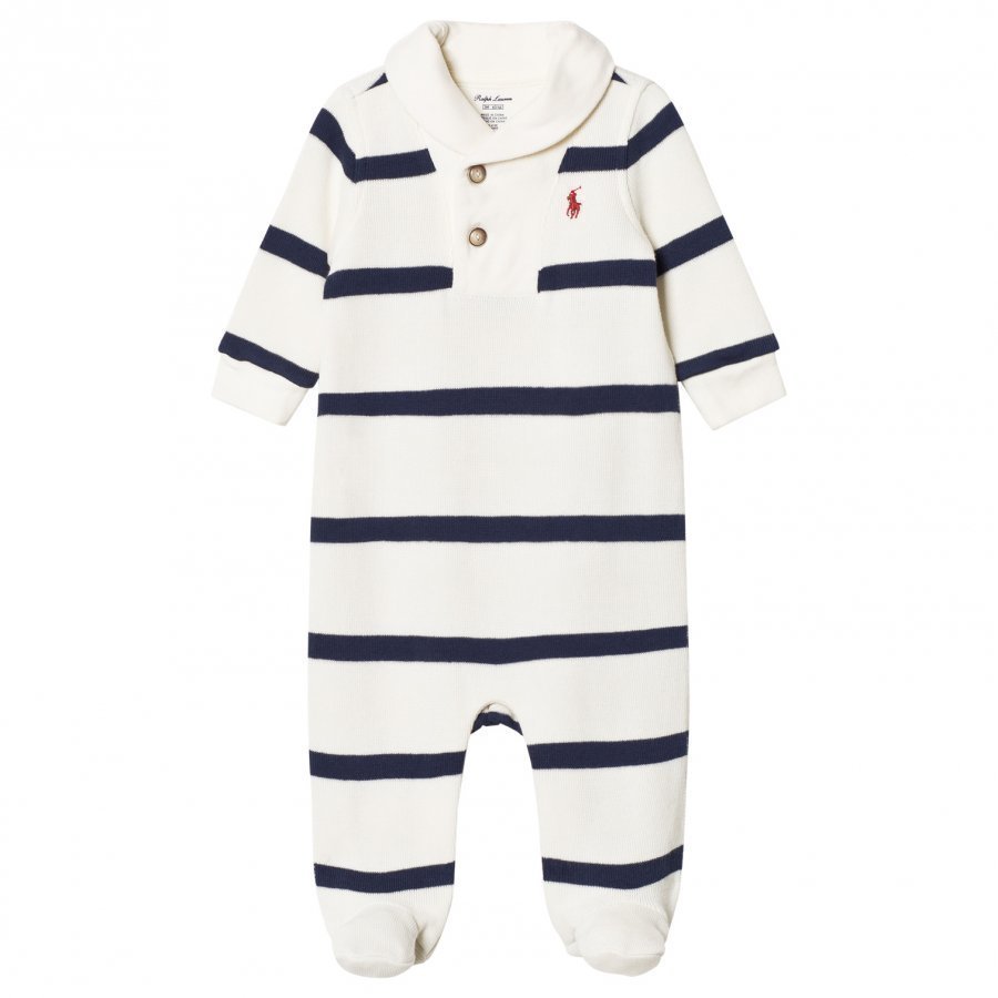 Ralph Lauren Cream And Navy Stripe Shawl Babygrow Body