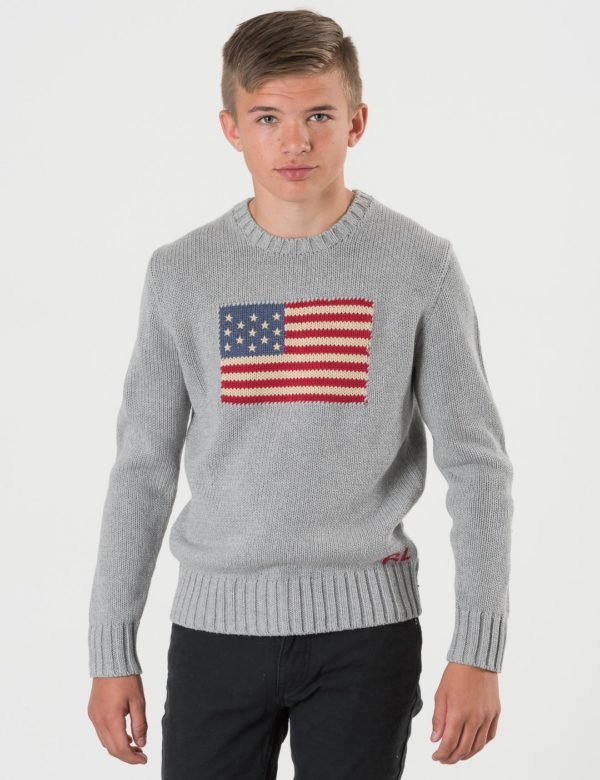 Ralph Lauren Flag Crew Neck Sweater Neule Harmaa