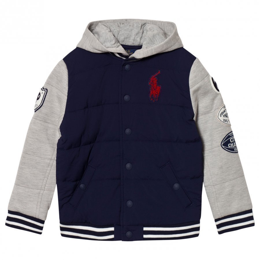 Ralph Lauren Grey And Navy Hybrid Sweat Bomber Jacket Bomber Takki