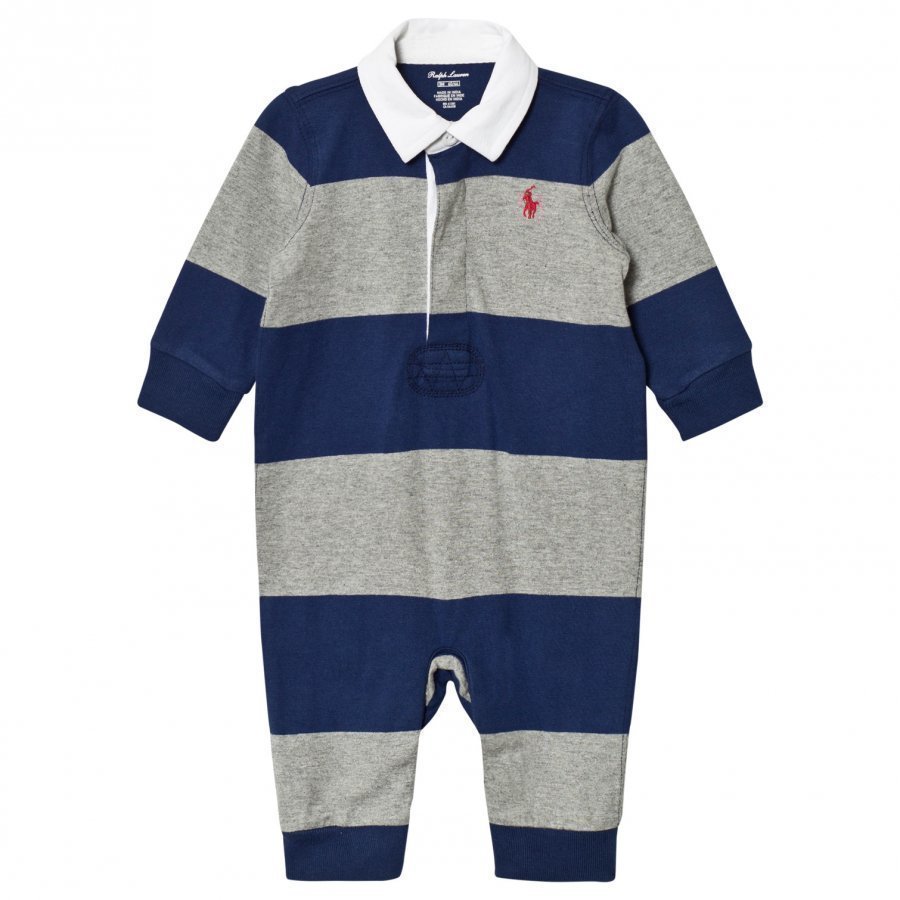 Ralph Lauren Grey And Navy Stripe Cotton Rugby Coverall Body