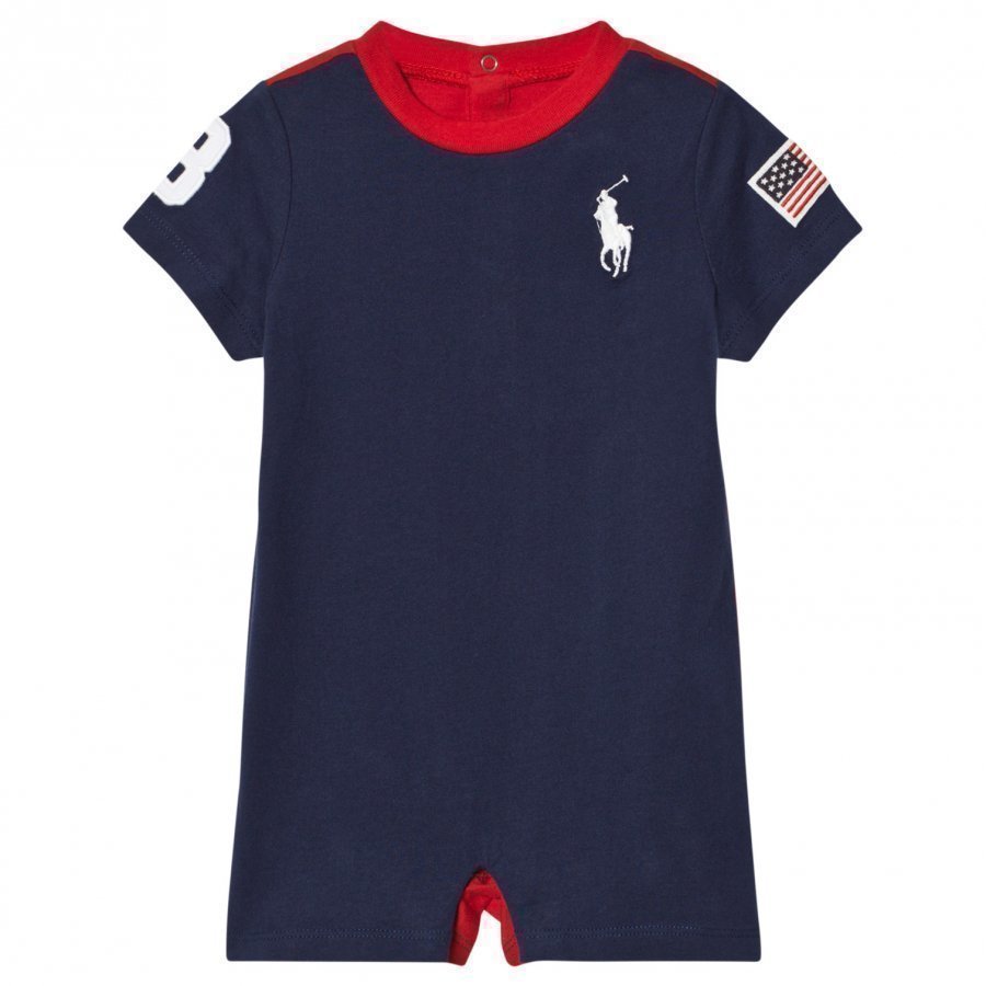 Ralph Lauren Navy Jersey Big Pony And Usa Applique Romper Puku