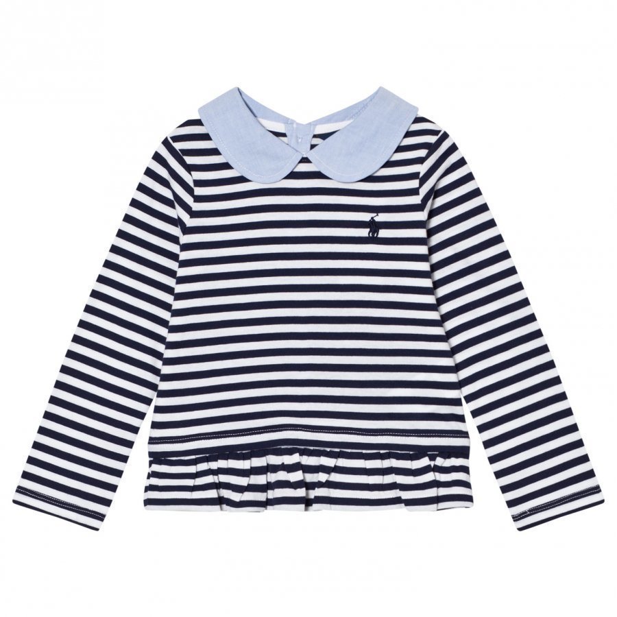 Ralph Lauren Navy Stripe Tee Peter Pan Collar T-Paita