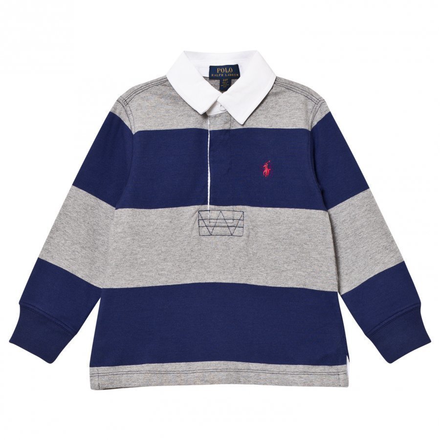 Ralph Lauren Navy/Grey Stripe Long Sleeve Rugby Shirt Pikeepaita