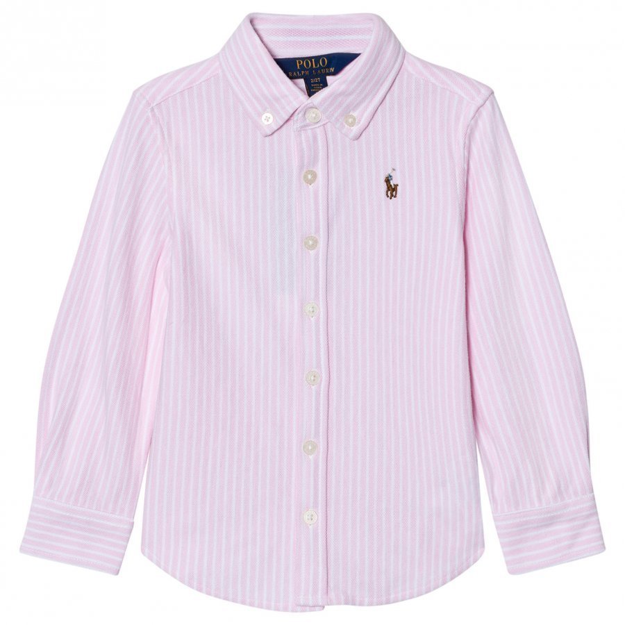 Ralph Lauren Pink/White Long Sleeve Striped Shirt Kauluspaita