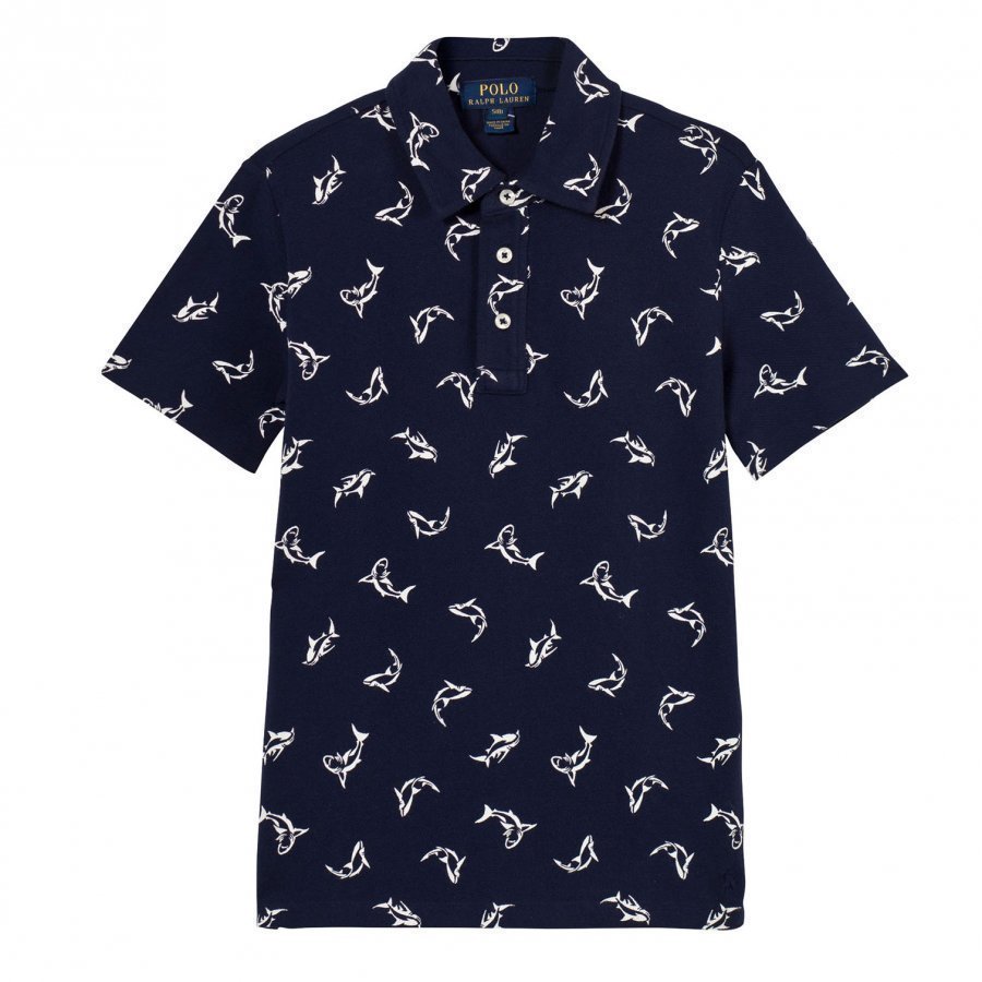 Ralph Lauren Shark-Print Cotton Mesh Polo True Navy Pikeepaita