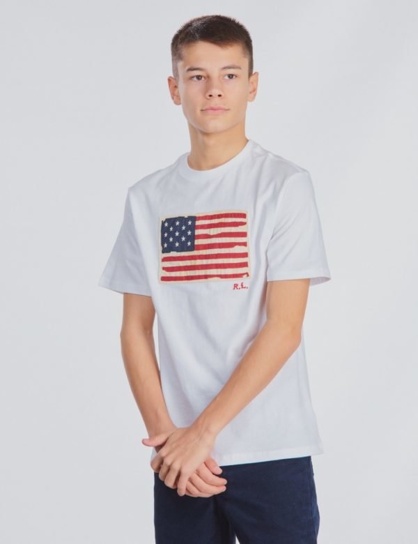 Ralph Lauren Short Sleeve Flag T Shirt T-Paita Valkoinen