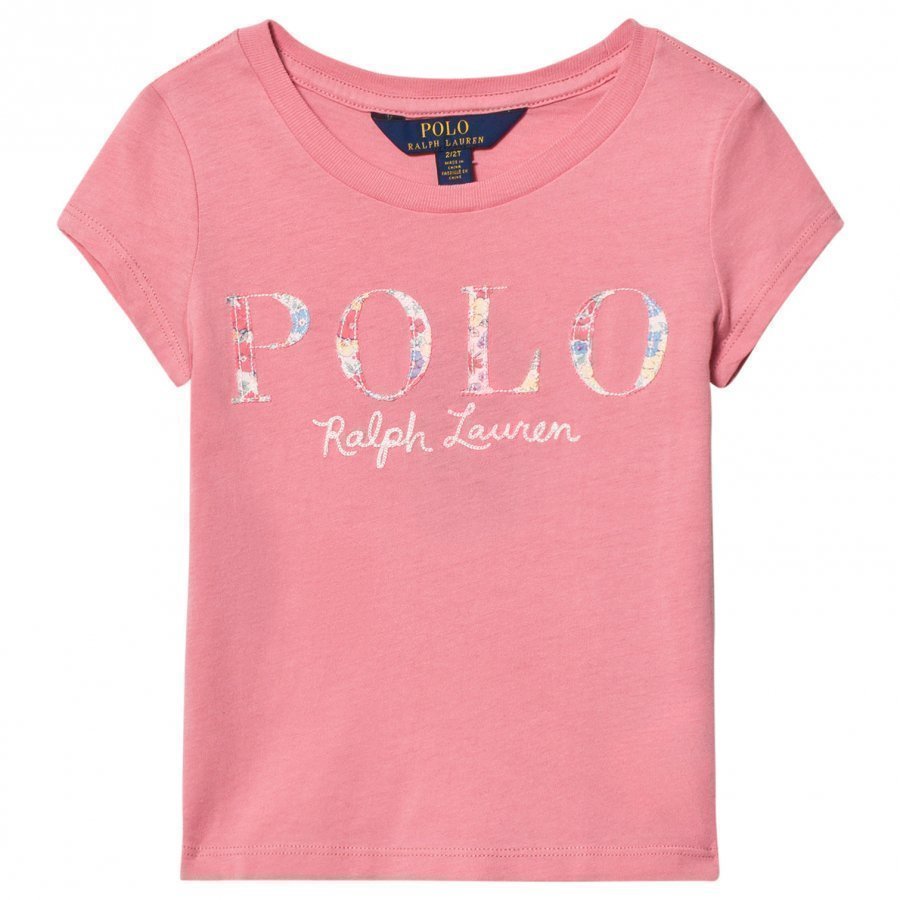 Ralph Lauren Short Sleeve Floral Applique Tee Pink T-Paita