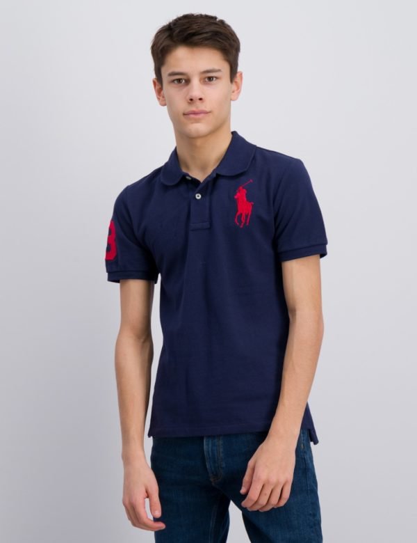 Ralph Lauren Slim Polo Tops Knit Pikee Sininen