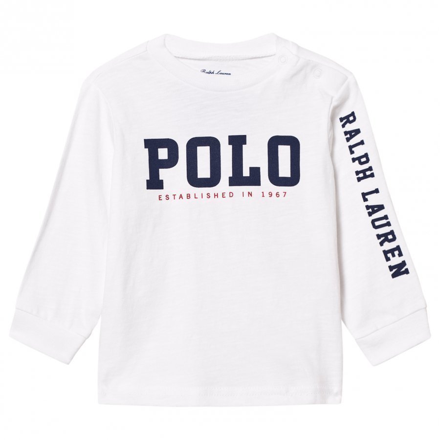 Ralph Lauren Slub Cotton Jersey Graphic Tee White Pitkähihainen T-Paita