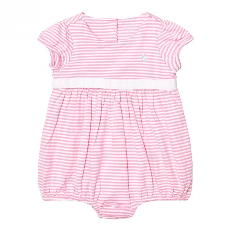 Ralph Lauren Striped Cotton Jersey Romper Garden Rose/Pure White Romper Puku