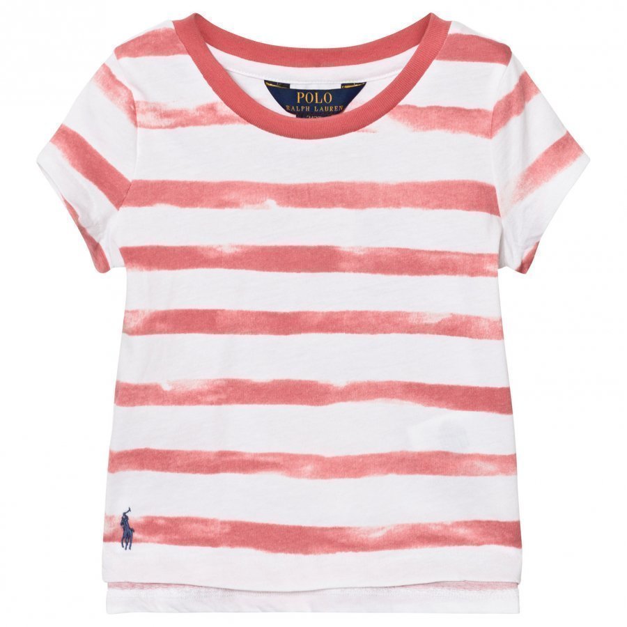 Ralph Lauren Striped Cotton Jersey Tee Pink And White T-Paita