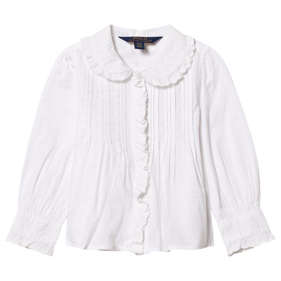 Ralph Lauren White Pintuck Front Shirt Kauluspaita