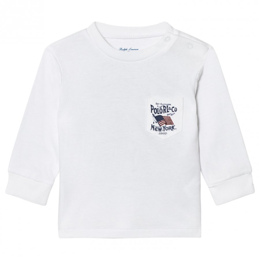 Ralph Lauren White Us Graphic Long Sleeve Tee T-Paita