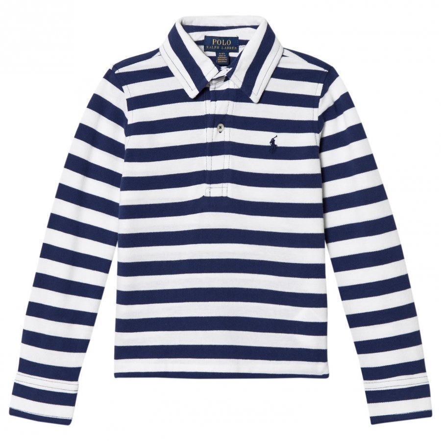 Ralph Lauren White/Navy Long Sleeve Polo Shirt Pikeepaita