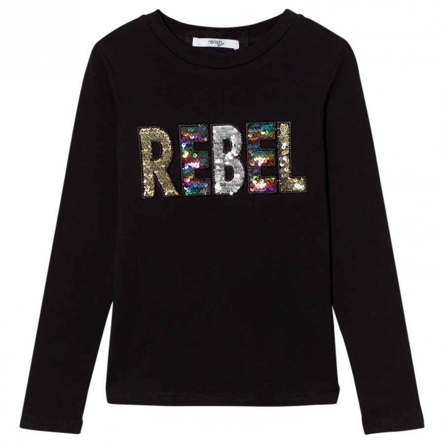 Relish Black Sequin Rebel Long Sleeve Tee Pitkähihainen T-Paita