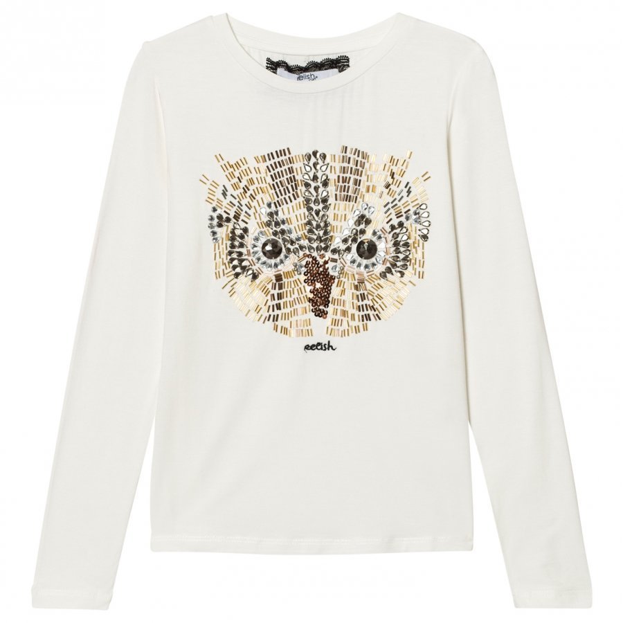 Relish Cream Owl Beaded Tee Pitkähihainen T-Paita