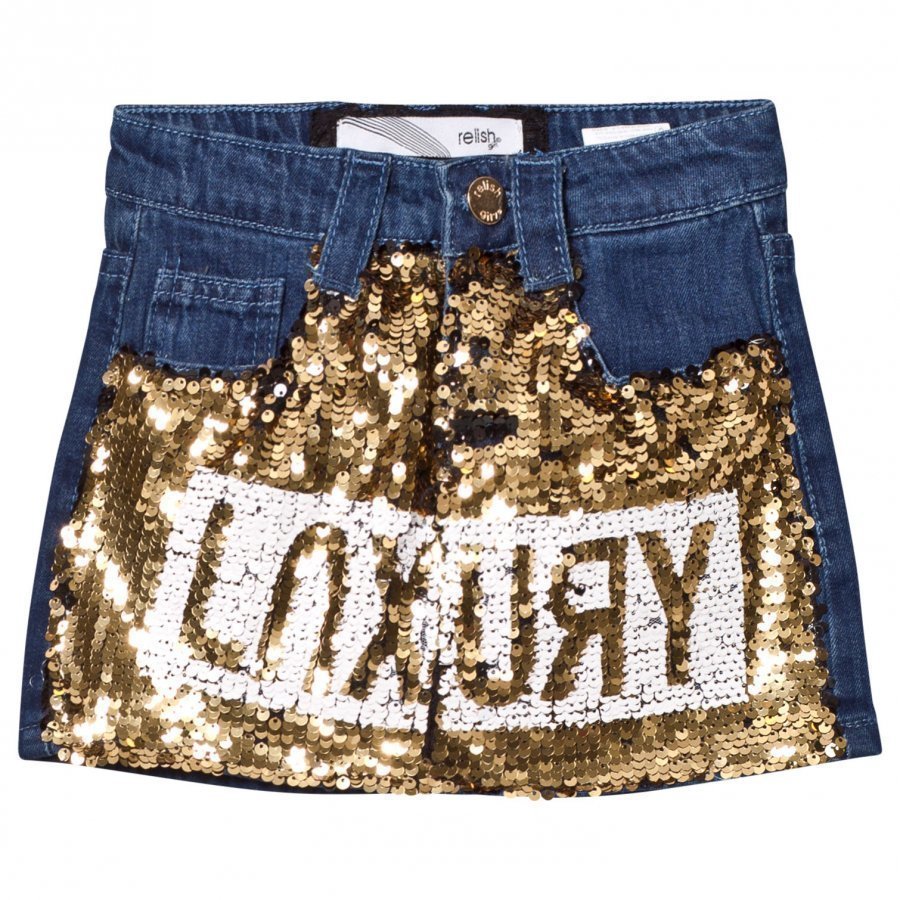 Relish Dark Denim And Gold Sequin Skirt Lyhyt Hame