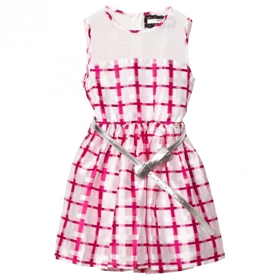 Relish Pink And White Mesh Yoke Party Dress Juhlamekko